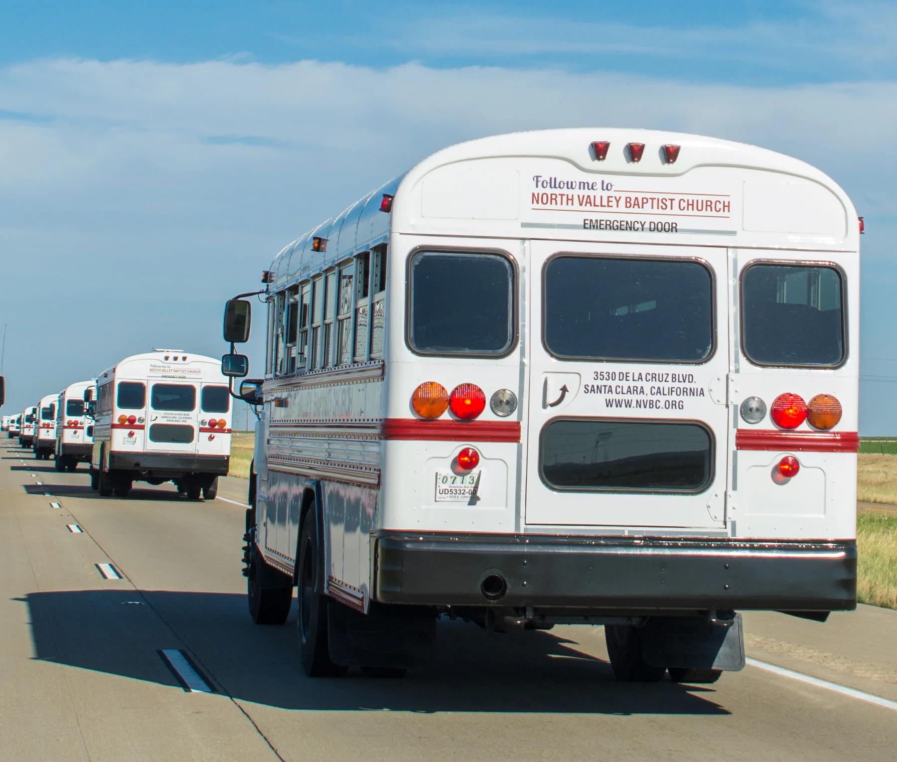North Valley buses traveling together on the road